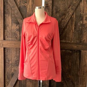 ZELLA Orange long sleeve collared front zip ruched stretch workout wear Jacket